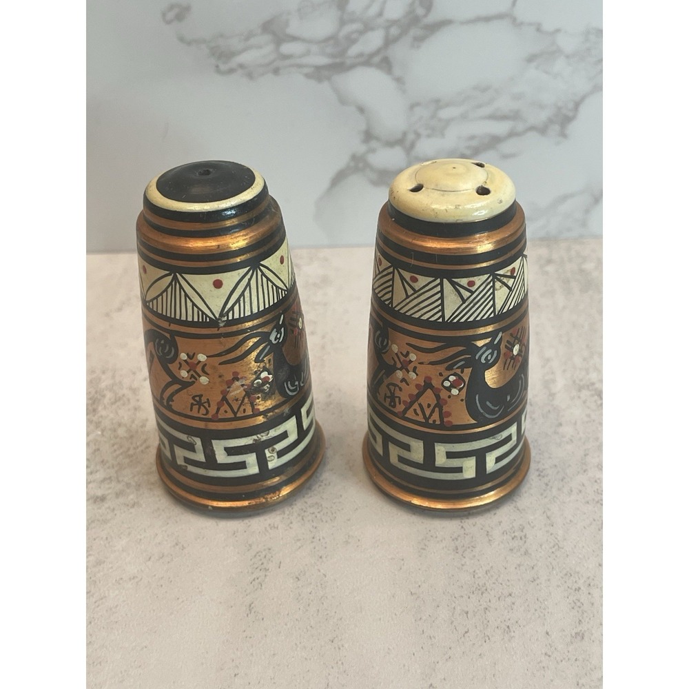 Vtg Cooper Hand Painted Greek Salt and Pepper Shakers - Picture 4 of 8